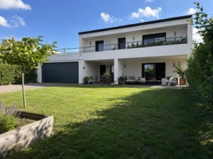 Villa de obra nueva de dos plantas con garaje y amplio jardín de césped en Tarragona